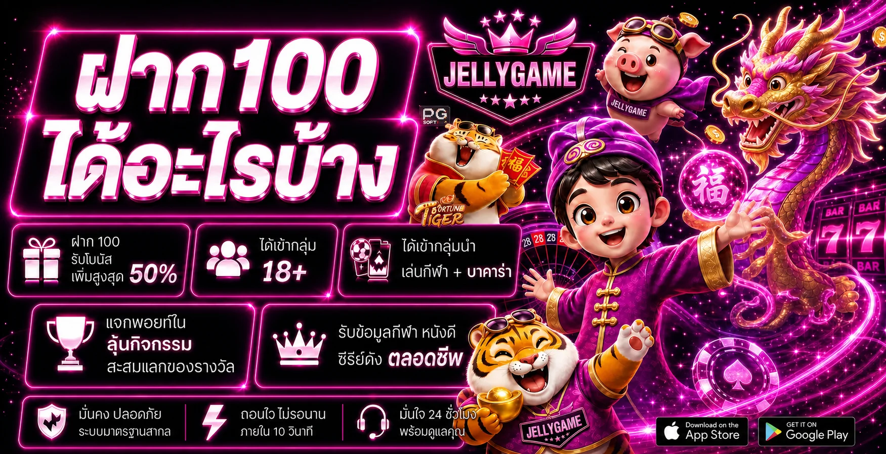 jellygame โปรโมชั่นฝาก 100 รับโบนัสสมาชิกใหม่
